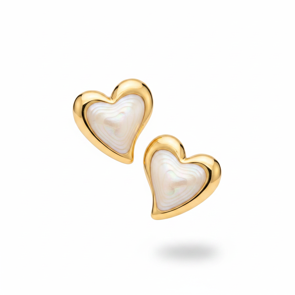 Orecchini cuore gold bianco perla - angolata