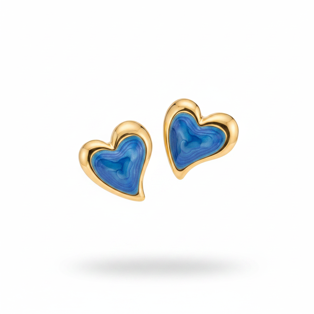 Orecchini cuore gold blu - frontale