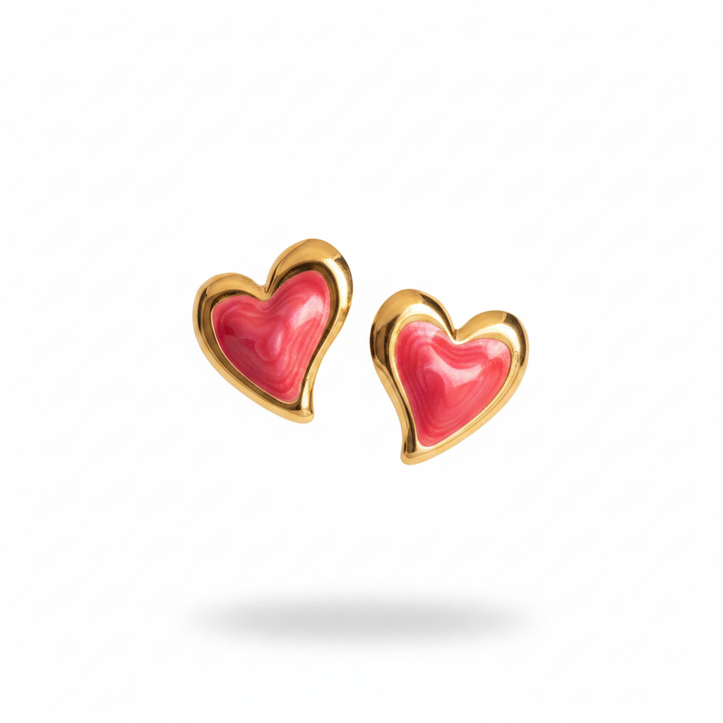 Orecchini cuore gold fucsia - angolata