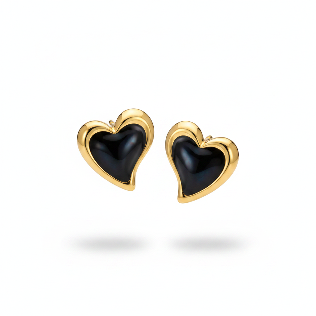 Orecchini cuore gold nero - frontale