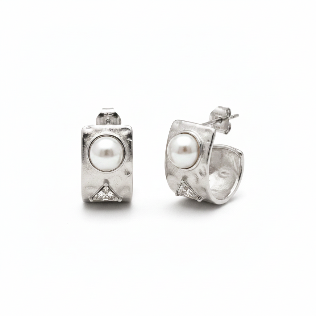 Orecchini Fascia Argento Perla - Sfondo Bianco