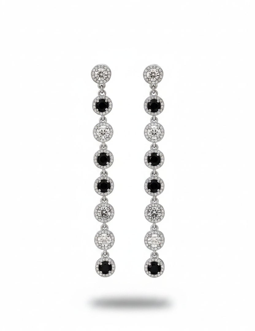 Orecchini pendenti argento - nero bianco