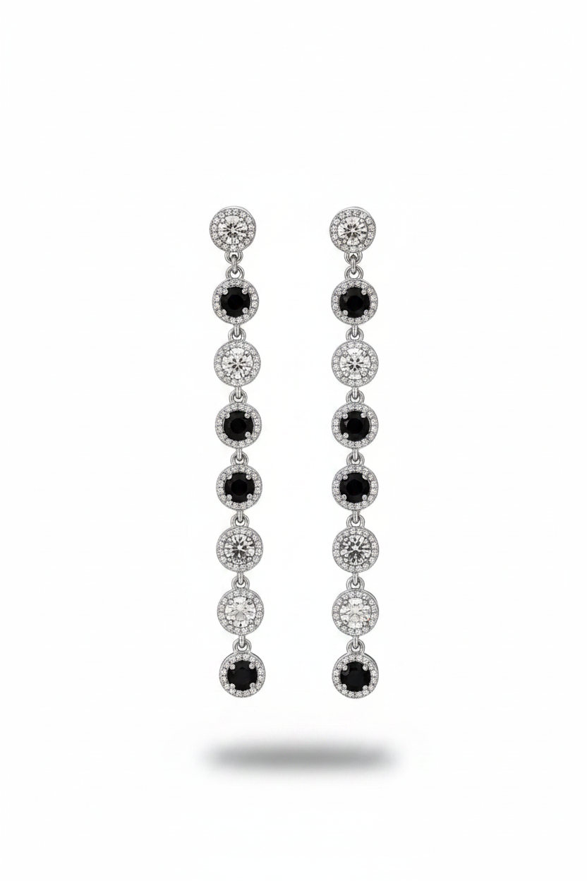 Orecchini pendenti argento - nero bianco