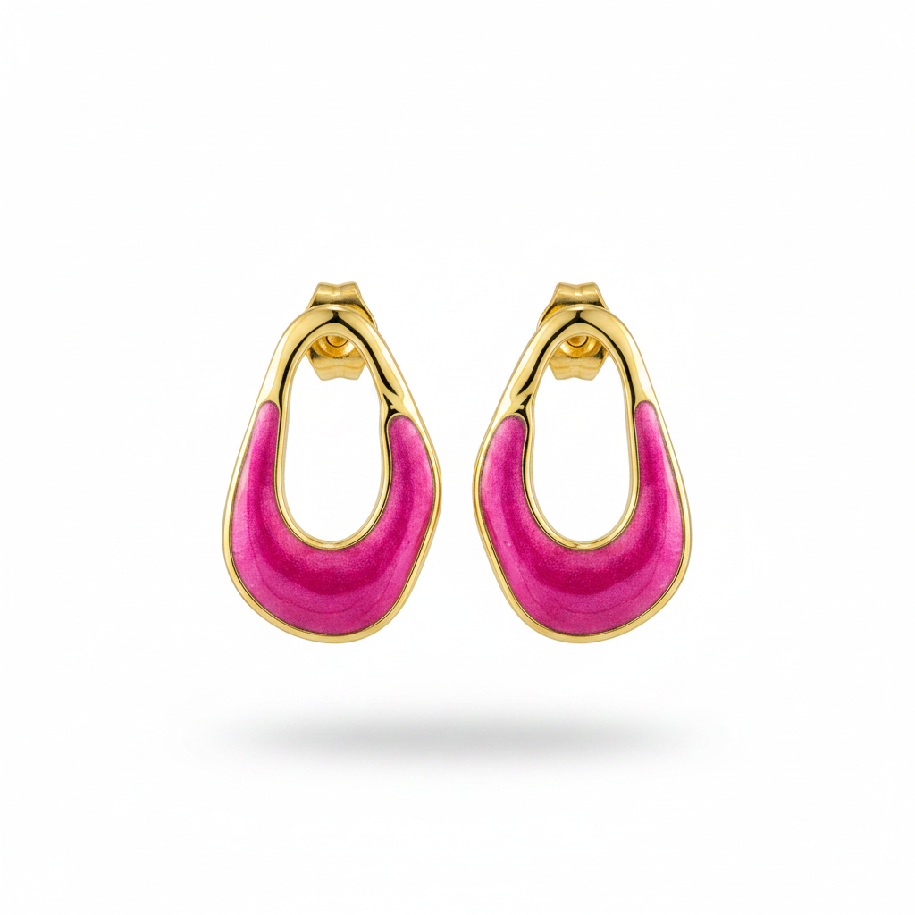 Orecchini smalto fucsia effetto acquarello metallizzato