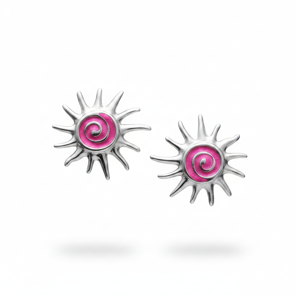 Orecchini sole argento smalto fucsia metallizzato
