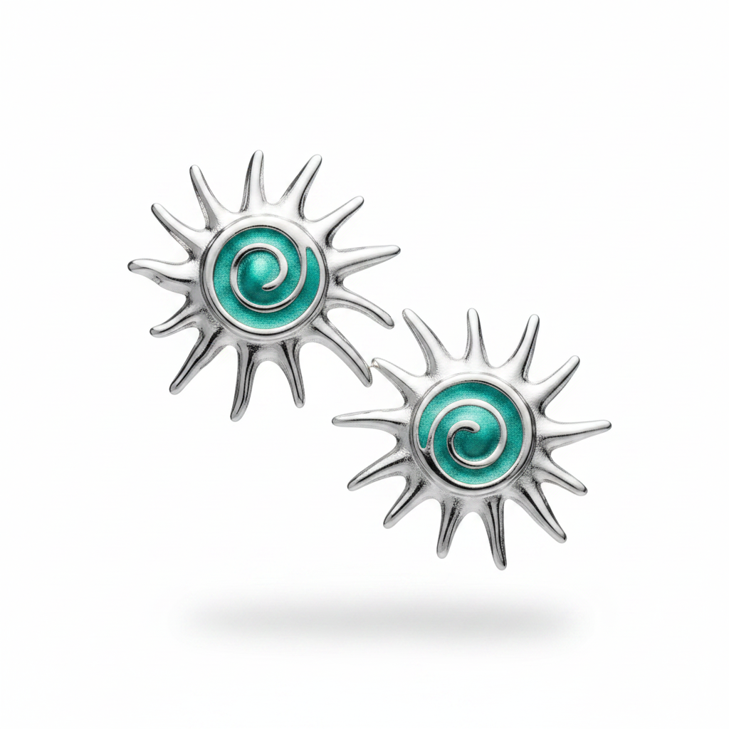 Orecchini sole argento smalto verde acqua