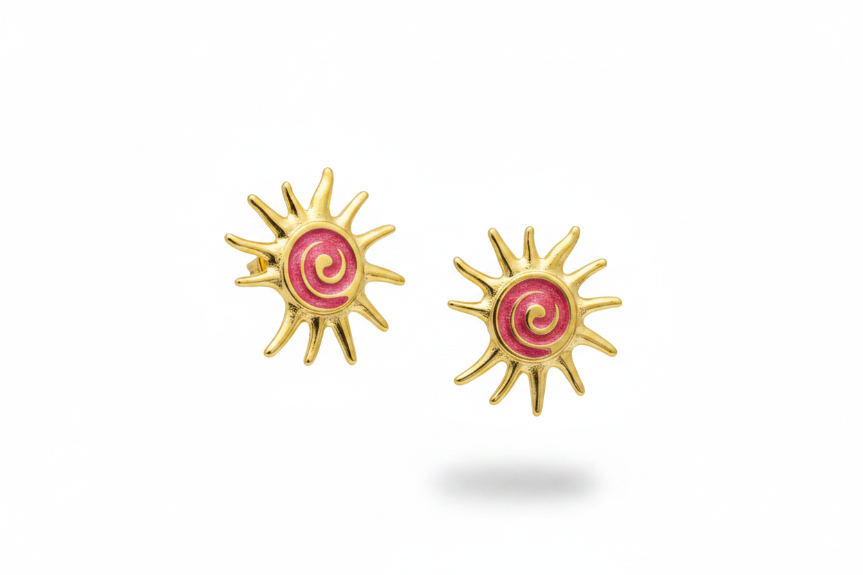 Orecchini sole oro smalto fucsia – coppia