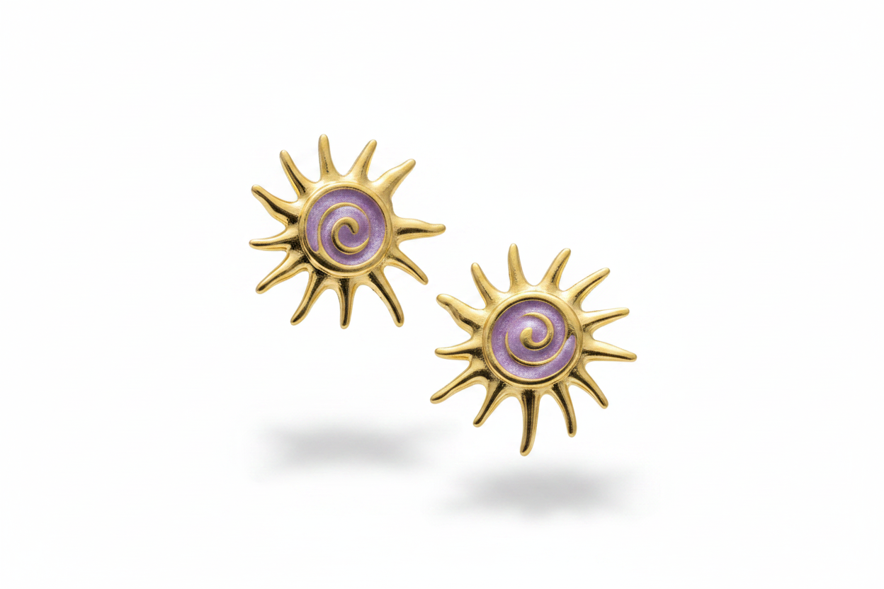 Orecchini sole oro smalto porpora – coppia