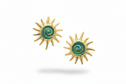 Orecchini sole oro smalto verde acqua – coppia