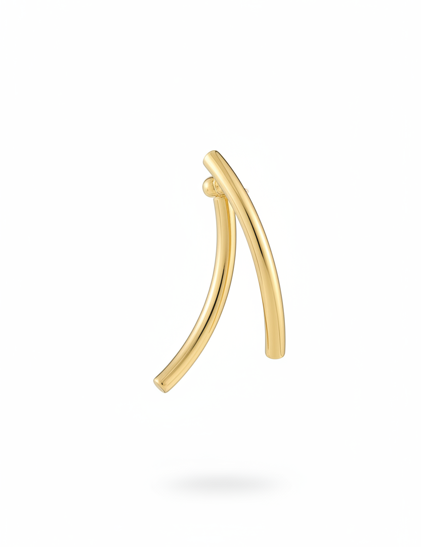 Orecchino doppio bastoncino oro - frontale