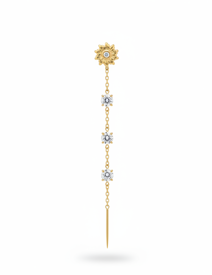 Orecchino oro fiorellino diamante centrale + 3 diamanti