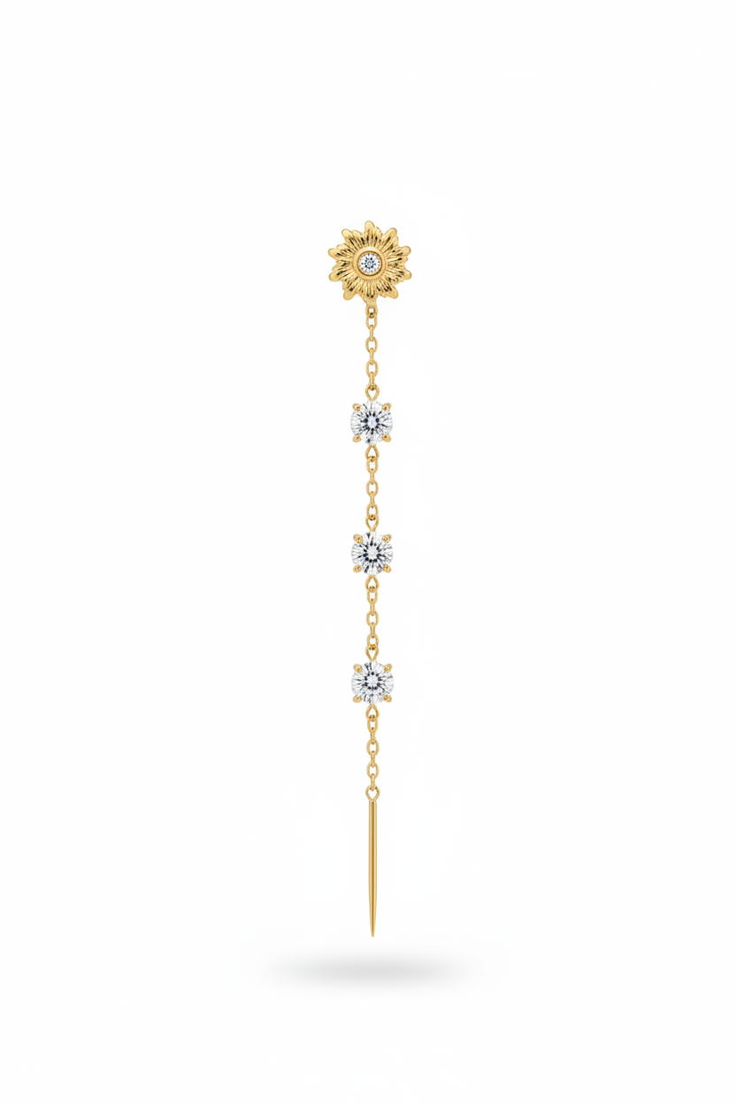 Orecchino oro fiorellino diamante centrale + 3 diamanti