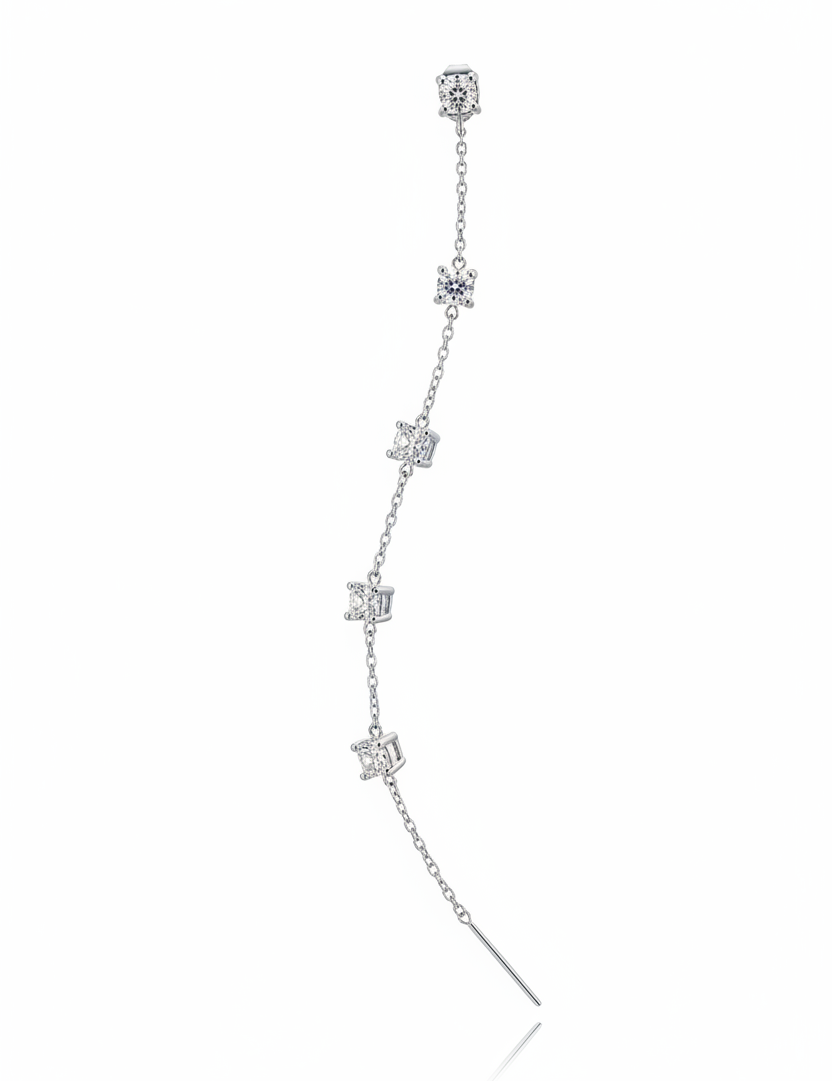 Orecchino pendente diamantini quadrati argento