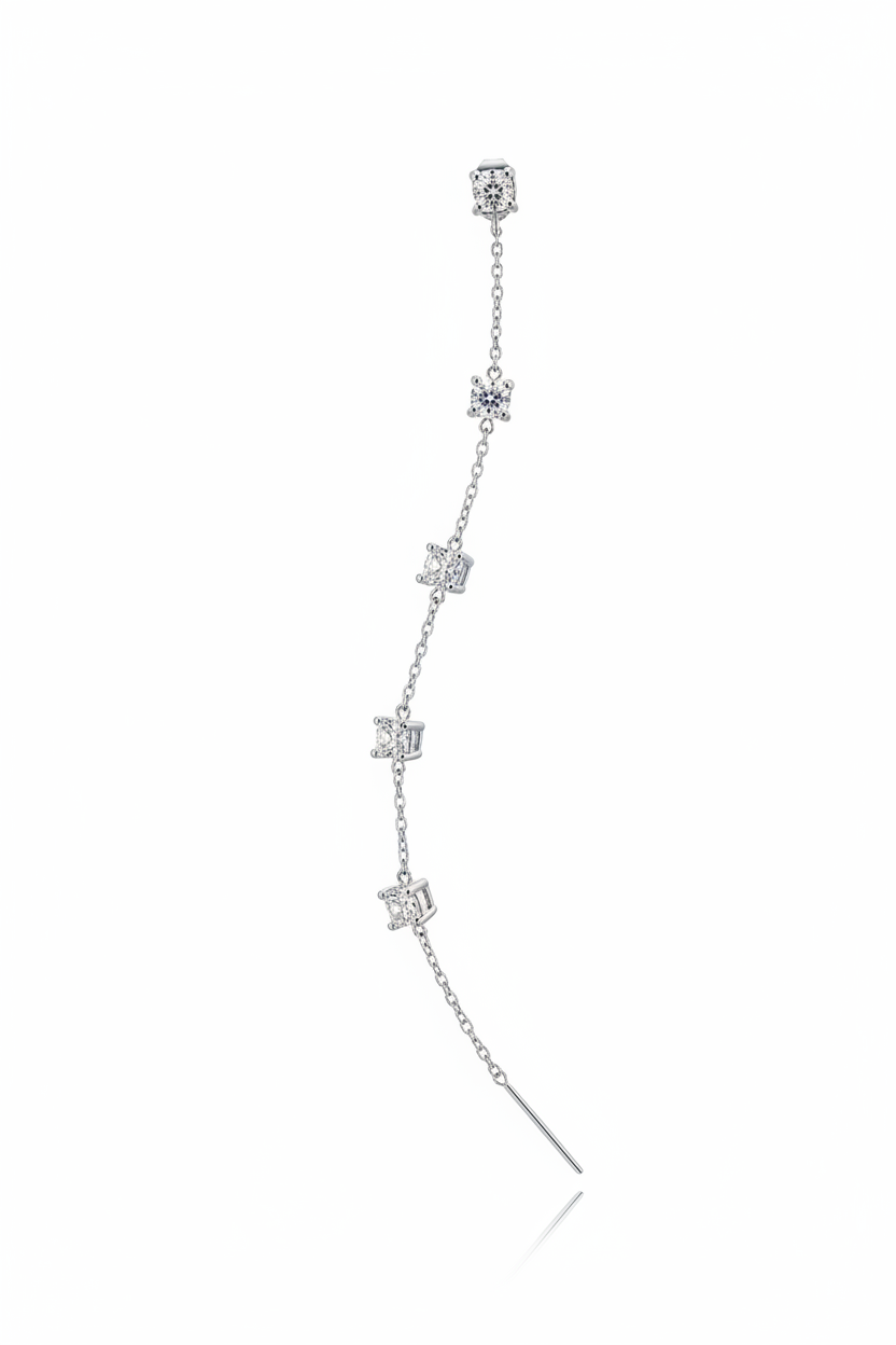 Orecchino pendente diamantini quadrati argento