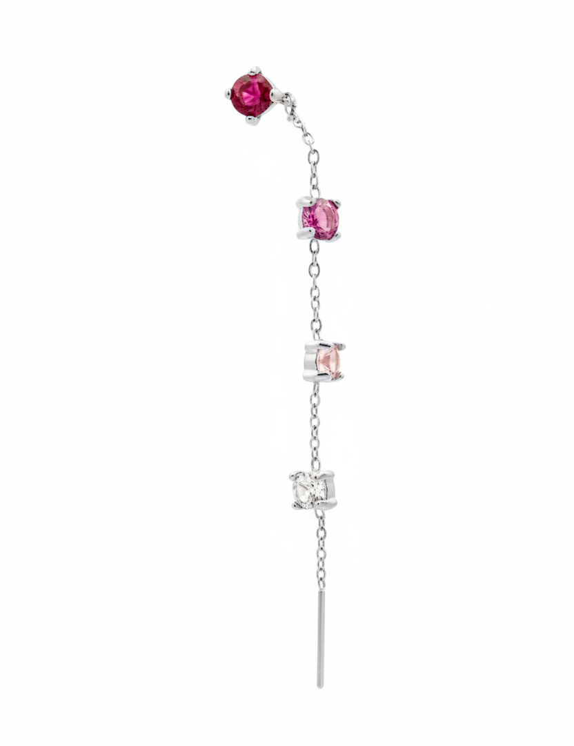 Orecchino pendente rosso rosa argento
