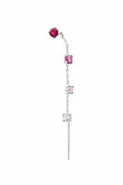 Orecchino pendente rosso rosa argento