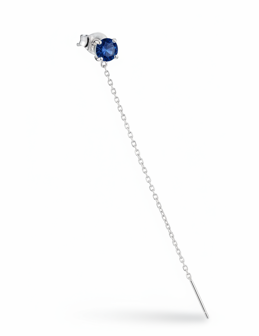 Orecchino pietra blu catenina argento