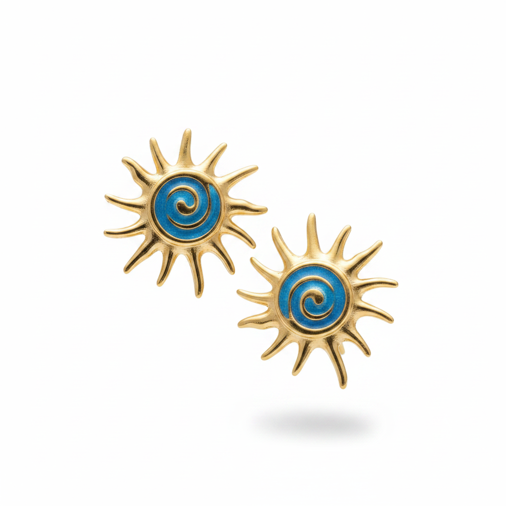 Orecchino sole oro smalto azzurro – vista singola
