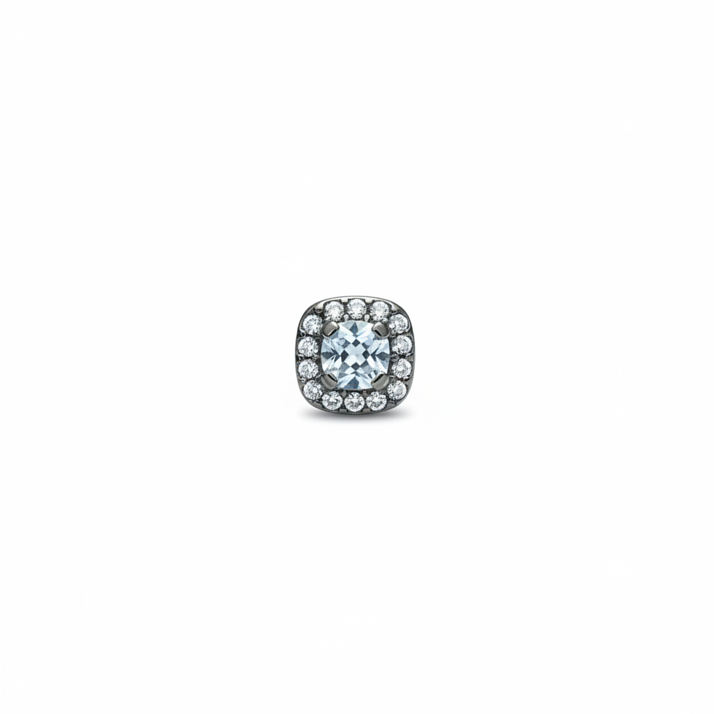 Orecchino stud quadrato con pietra azzurra