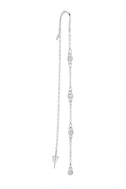 Orecchino threader argento – catenina sinistra liscia, destra 4 diamanti