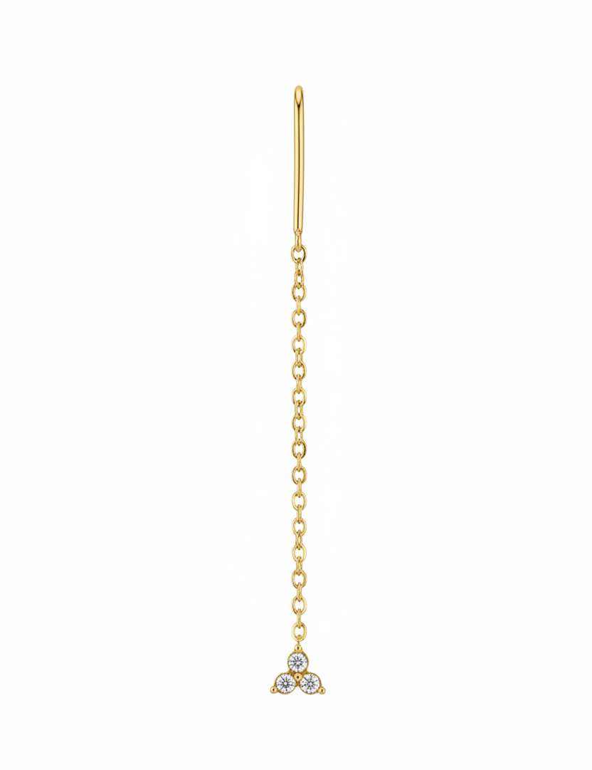 Orecchino threader oro – charm diamanti in basso