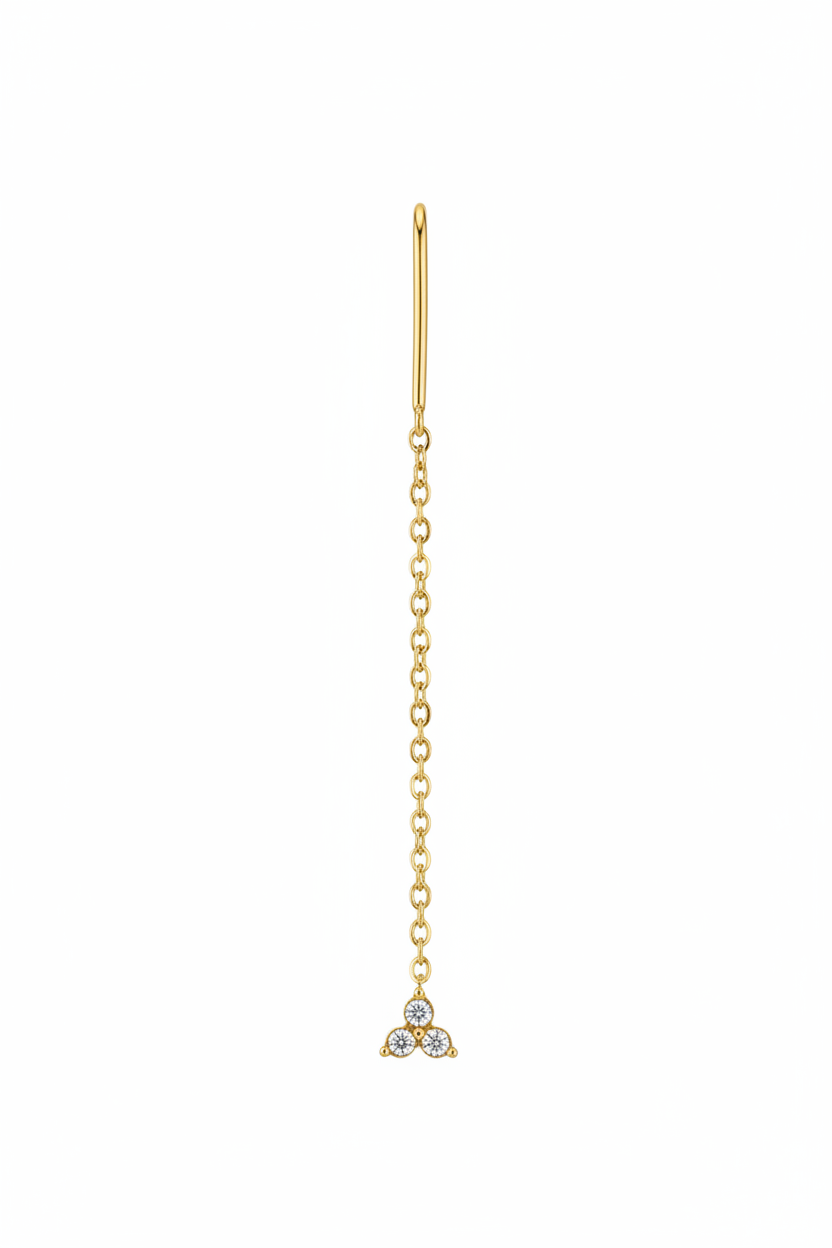 Orecchino threader oro – charm diamanti in basso