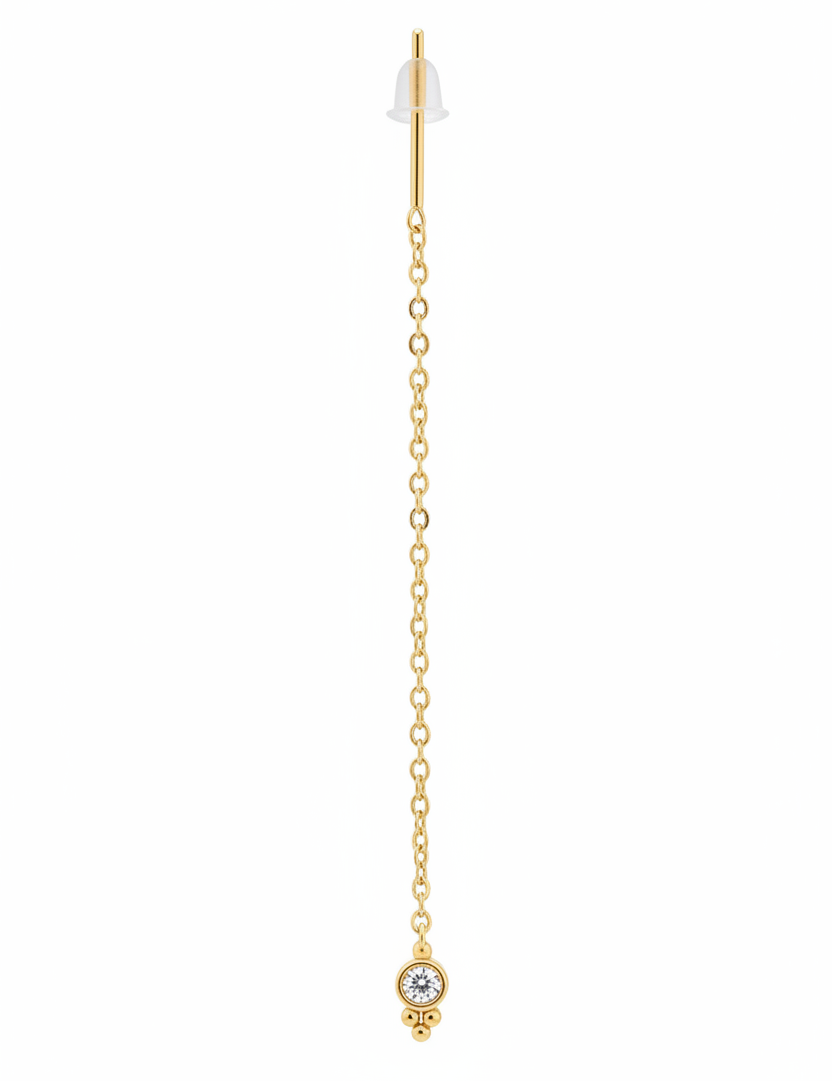 Orecchino threader oro – diamante bezel + sfere
