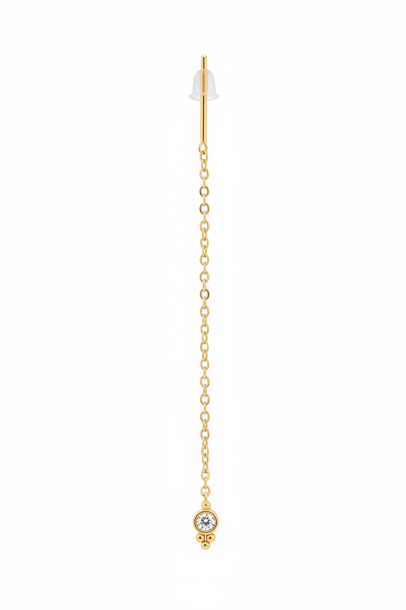 Orecchino threader oro – diamante bezel + sfere