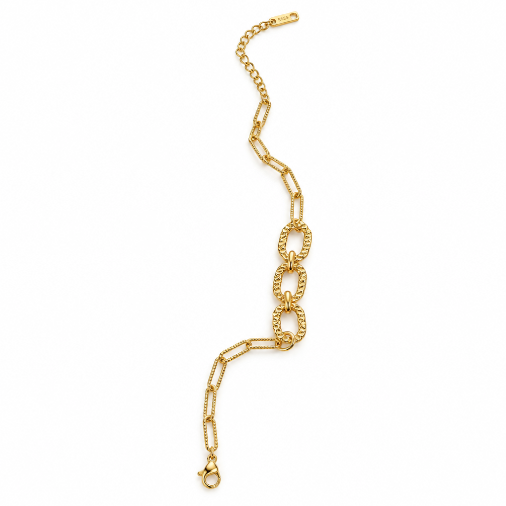 oro - bracciale con anelli ovali testurizzati