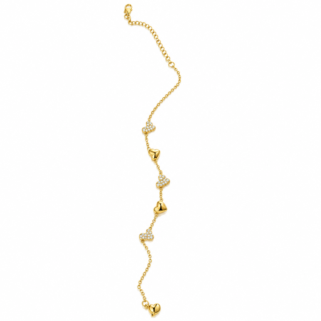 oro - bracciale cuoricini alternati