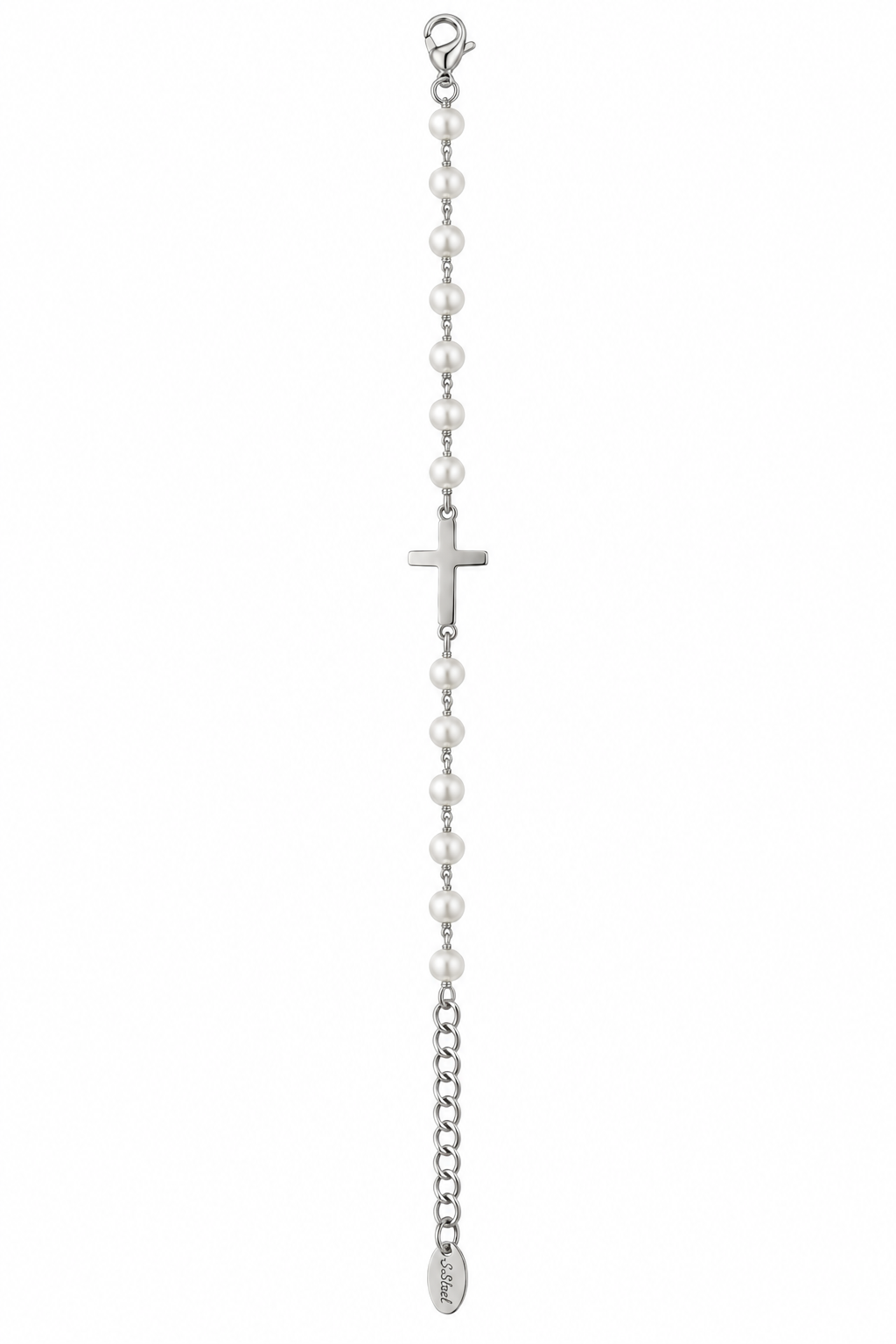 Pearl Cross Bracelet Silver