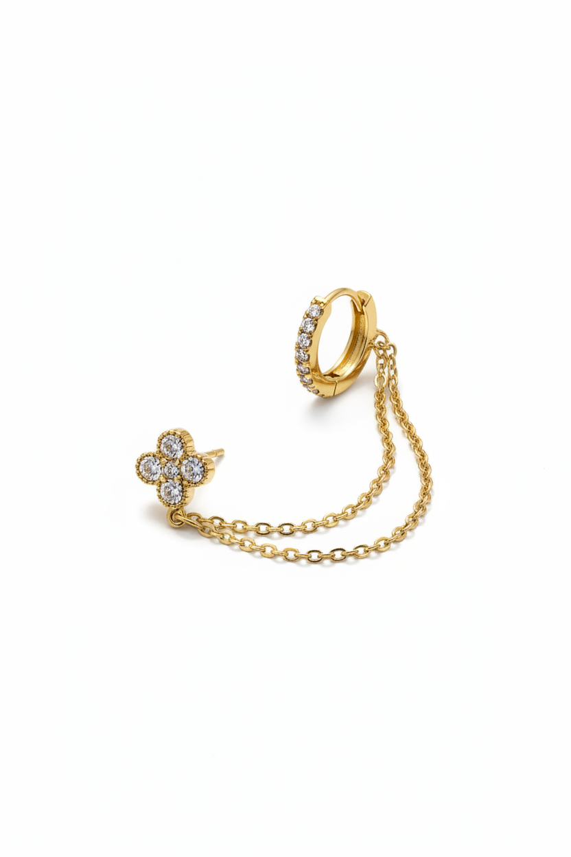 Quadrifoglio + huggie catena oro - 3/4