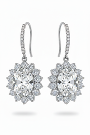 Silver oval halo shepherd hook earrings