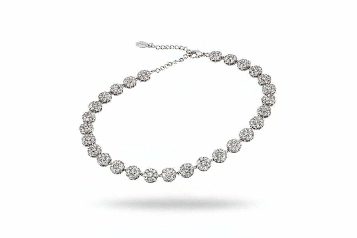Silver pavé cluster choker necklace