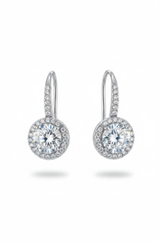 Silver pavé hook round halo earrings