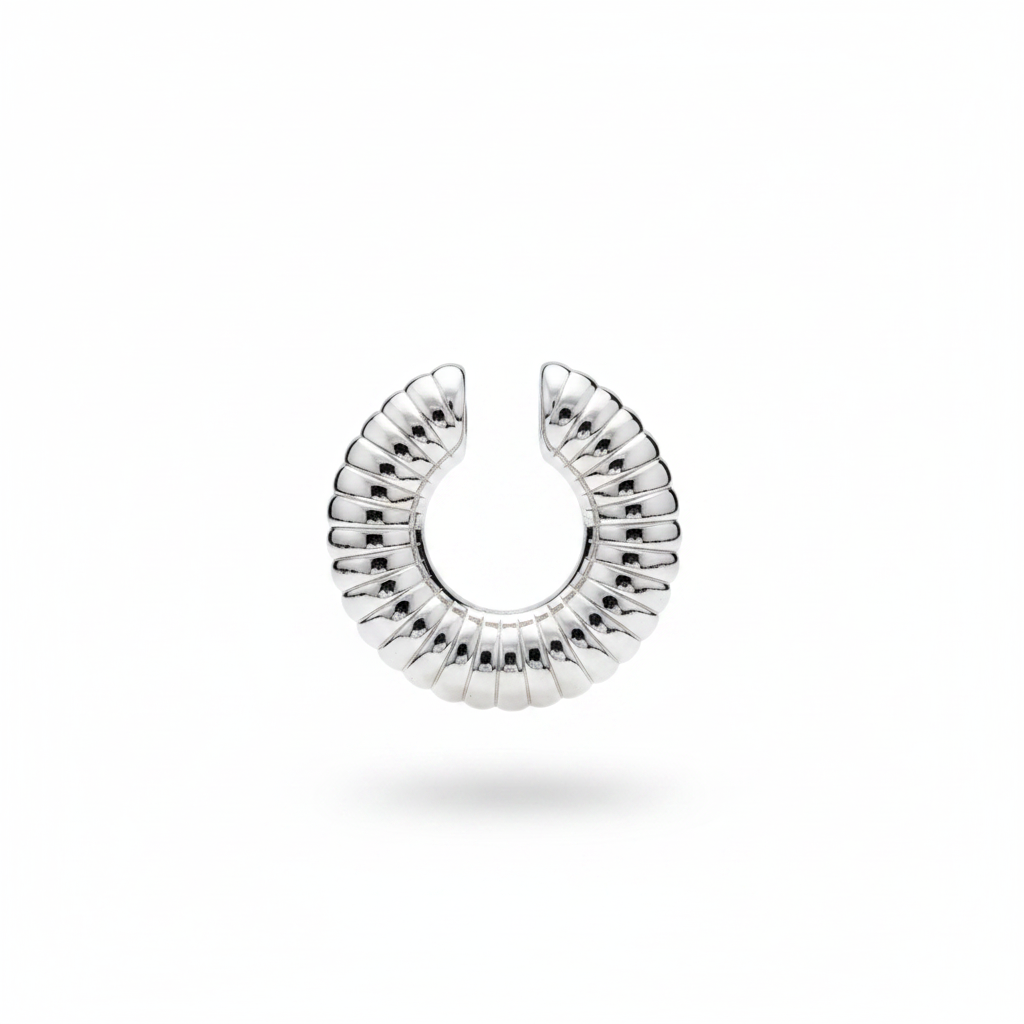 Silver Ribbed Ear Cuff