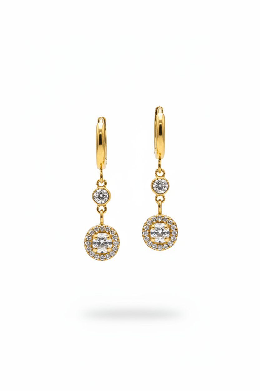 Square Halo Earrings Yellow Gold