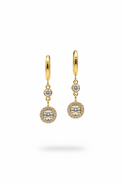 Square Halo Earrings Yellow Gold
