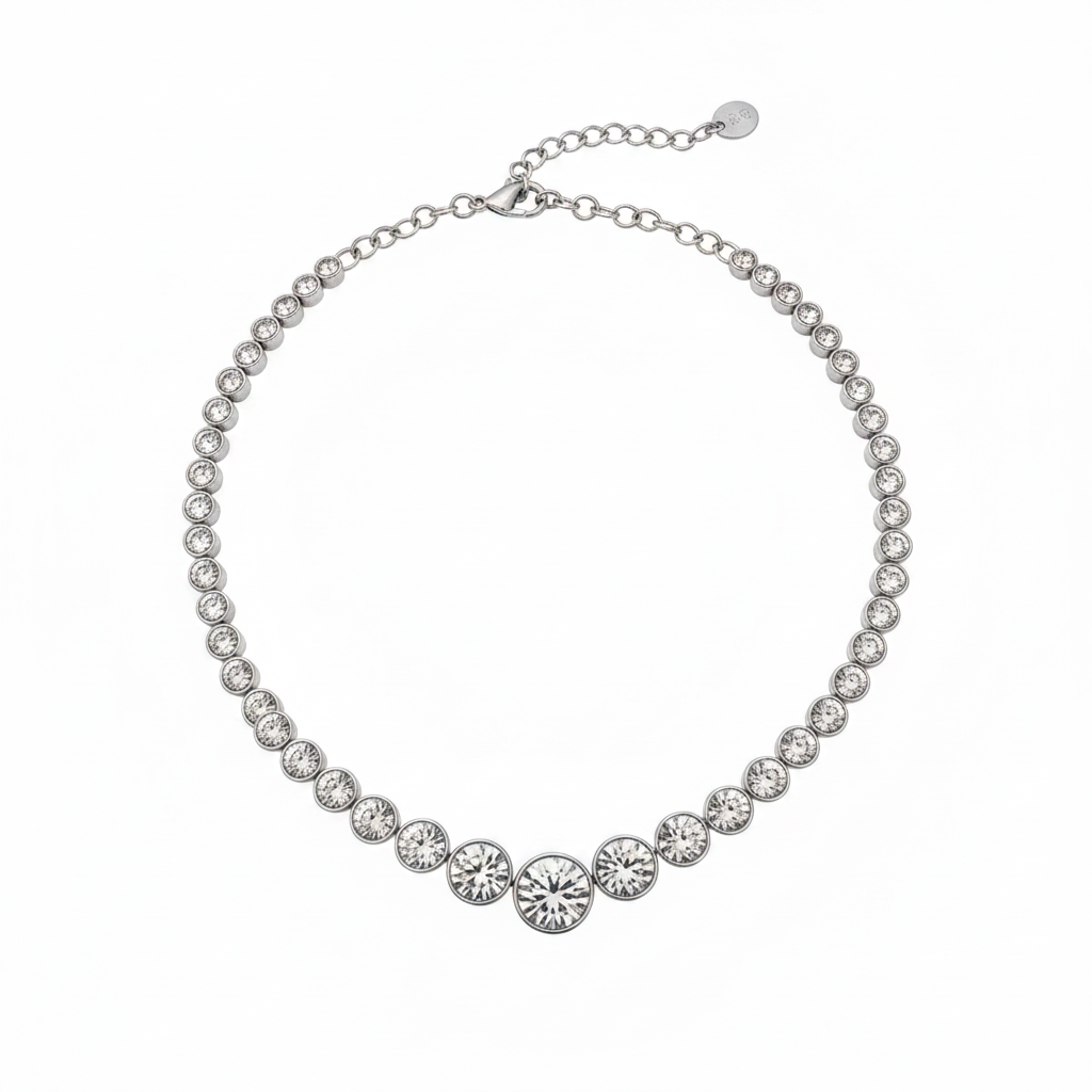 Tennis necklace V-shape - argento