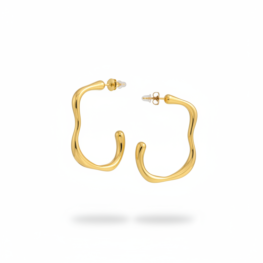 Wavy open hoop earrings gold