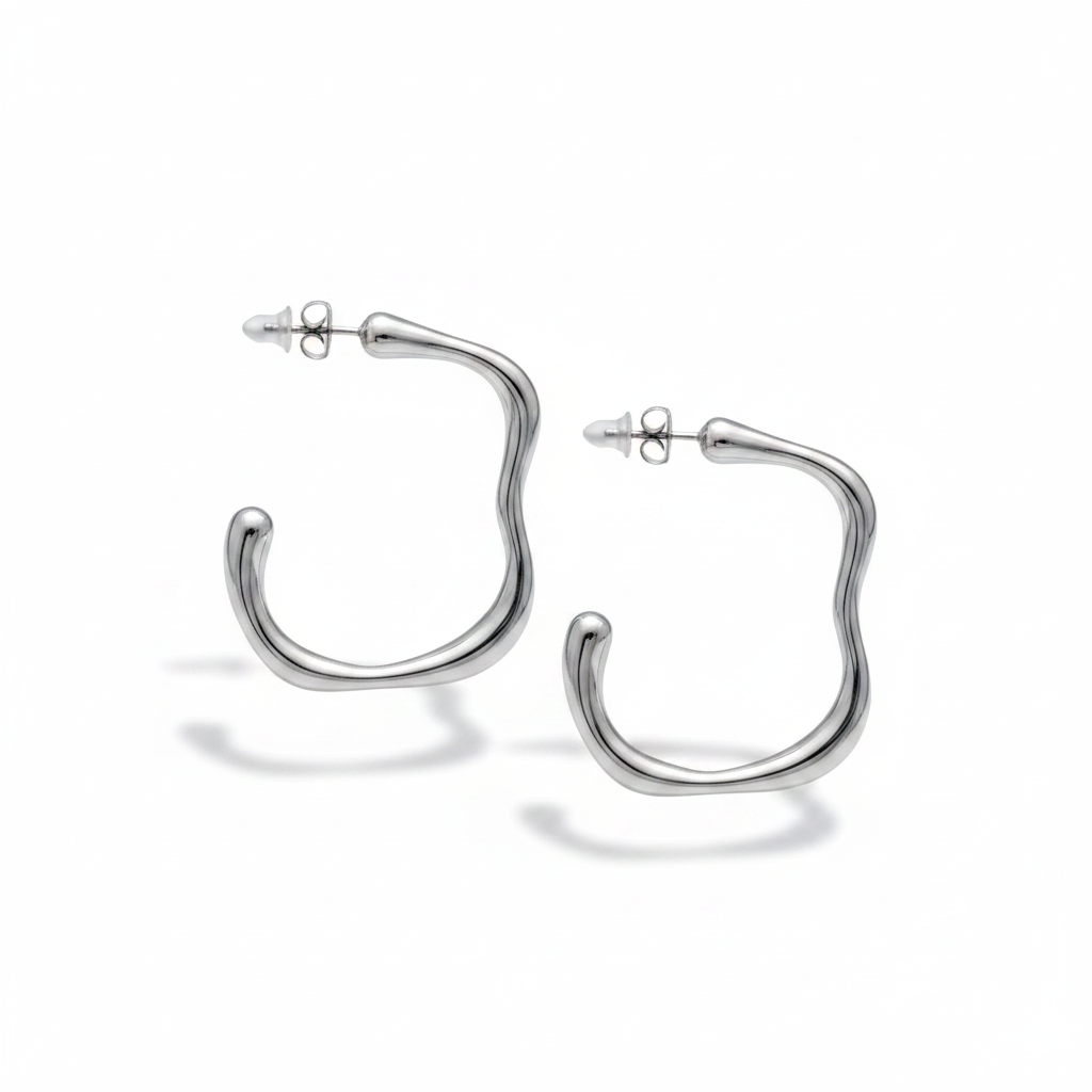 Wavy open hoop earrings silver